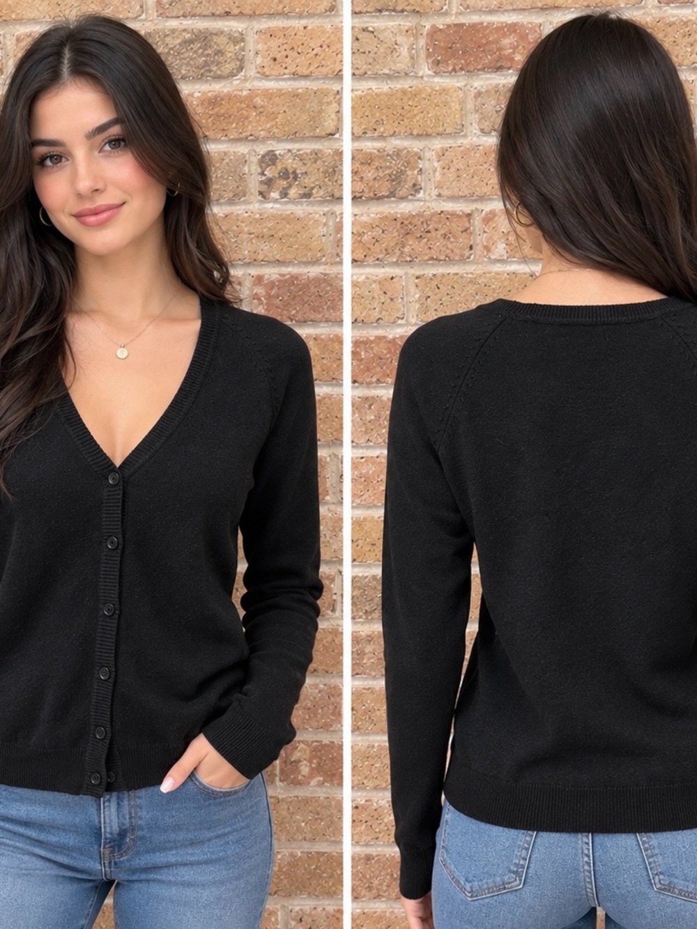 Ambiance Black V-Neck Button Cardigan Sweater
